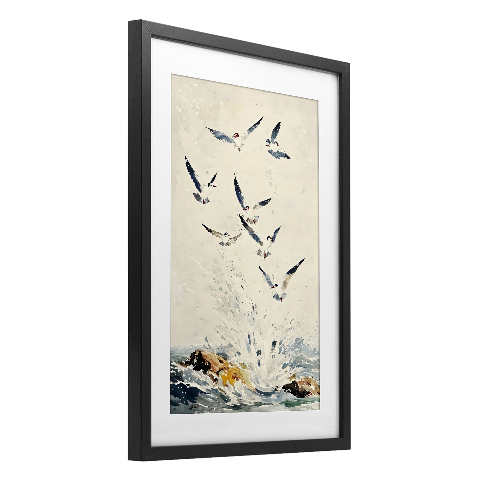 Stupell Industries Waves of Seagulls over Rocks Black Framed Print Under Glass, design by Creative Studio