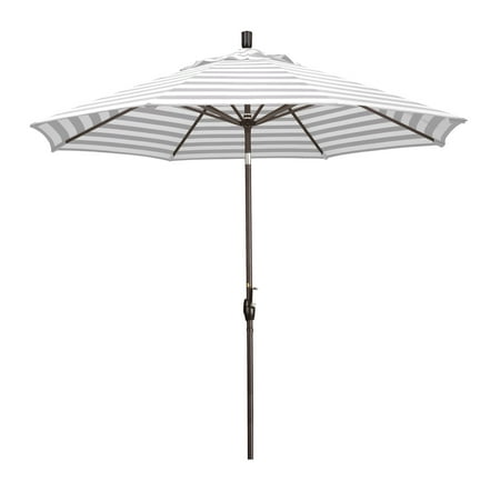 - Eclipse Collection 9 Aluminum Market Umbrella Push Tilt - Bronze/Olefin/Gray White Cabana Stripe