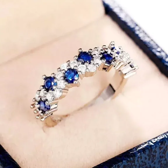 1.50cT Lab Created Blue Sapphire Ring 14k White Gold Plated Women Wedding Promise Band Ring