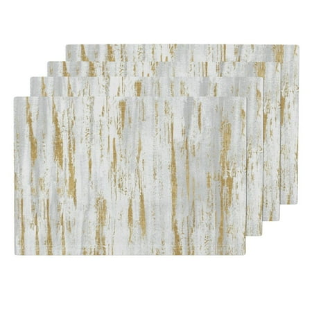 Washed Birch - Cloth Placemats Gray Wash White Birch Gold Textured Forest Nature Set of 4
