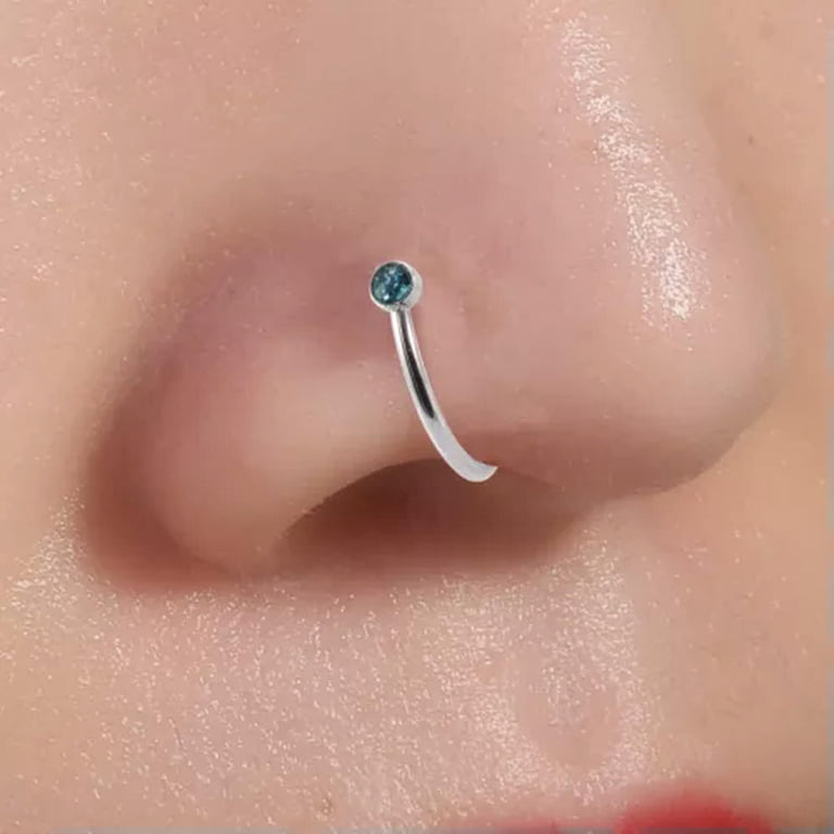 fake c clip lip and nose rings GKNET 1Pc Piercing C-Shaped Stainless Steel Ring Ring Body Jewelry-Blue Atjia