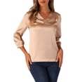 thumbnail image 1 of Blusa de satén para mujer Inspire Chic, casual, de manga larga, con cuello en V, color sólido, talla XL, champán, 1 of 1