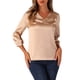 thumbnail image 1 of Blusa de satén para mujer Inspire Chic, casual, de manga larga, con cuello en V, color sólido, talla XL, champán, 1 of 1