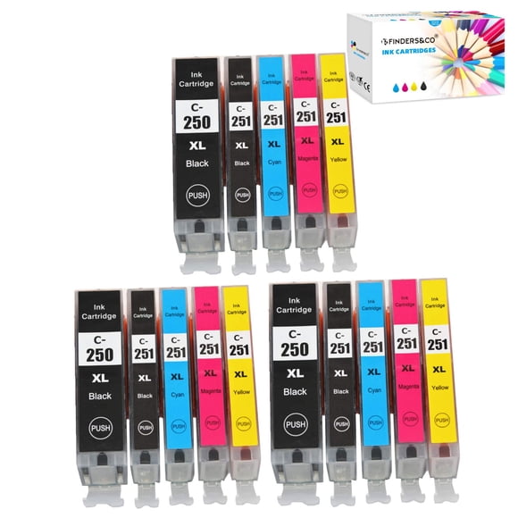 Lot de 15 Cartouches d'Encre Compatibles Canon PGI-250 CLI-251 TG 250TG 251TG de Remplacement pour Canon Pixma MX922 MG5520 MG6620 MG7520 MG7120 MG5420 Imprimante (3 PGBK, 3BK, 3C, 3M, 3Y)
