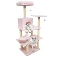 thumbnail image 1 of Costway 58" Tall Multi-level Cat Tree with Upholstered Perch & Cat Condo, Comfy Hammock Pink, 1 of 10