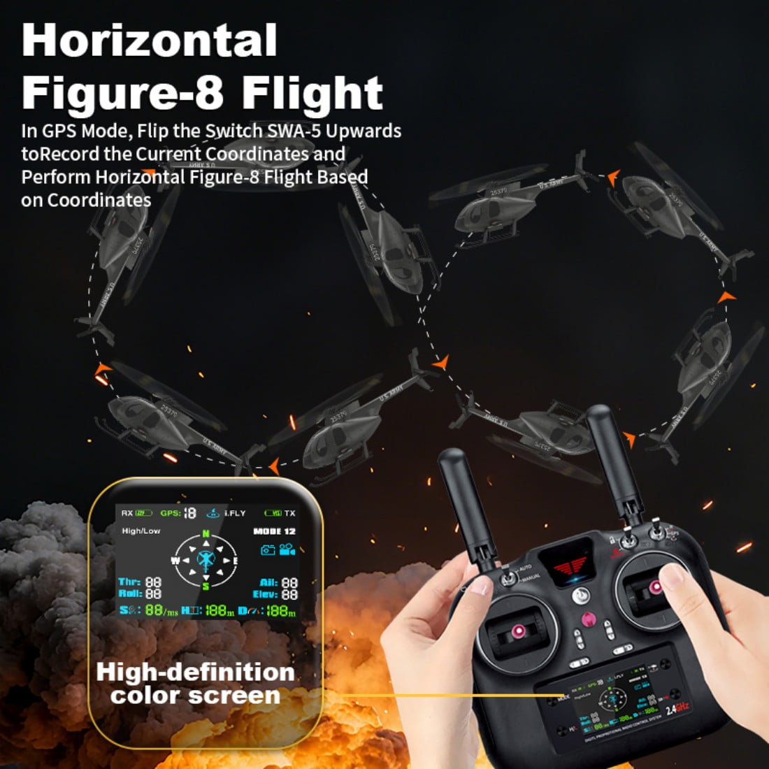 1/16 F119S MD500 Little Bird RC Helicopter for Adults, 2.4G 9CH Flybarless Military Remote Control Helicopter Model, 6G/3D GPS Smart RC Airplane with Optical Flow Positioning & Dual Brushless Motors