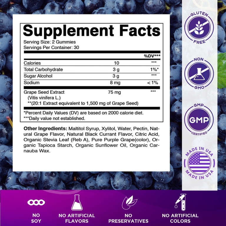 2 pack) Vitamatic Grape Seed Extract Gummies – 1500 mg Equivalent