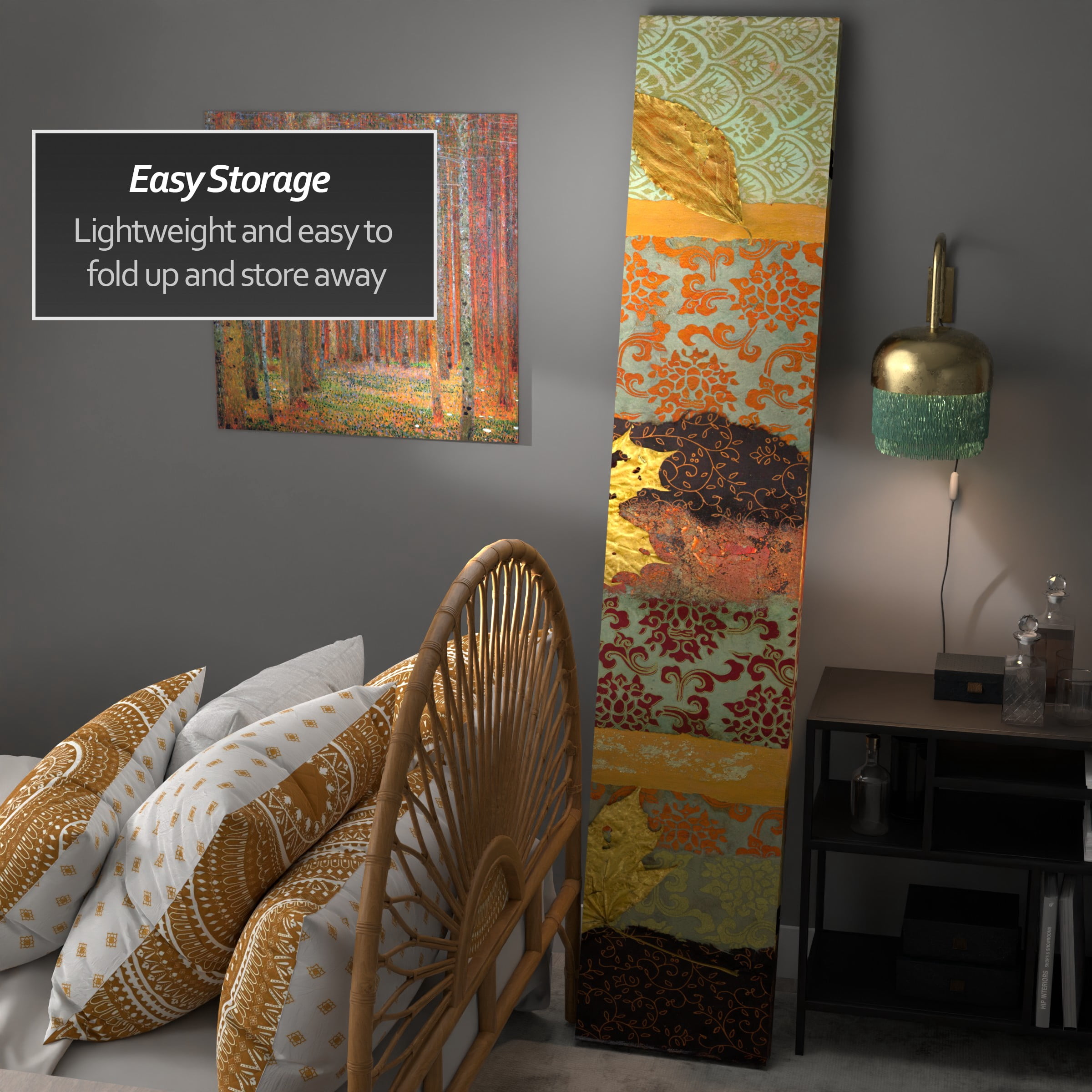 7 ft. Tall Double Sided October Gold Canvas Print Floor Screen Room Divider