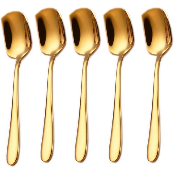 5Pcs Cute Shovel Coffee Spoon Stainless Steel Teaspoon Home Sugar Spoon Ice Cream Spoon (Gold)