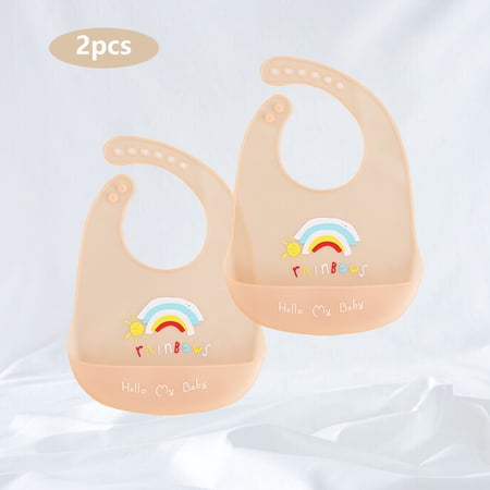 Set of 2 Silicone Bibs for Babies & Toddlers Soft Adjustable Bibs with Pocket Food Catcher for Baby Girl Boy