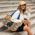 thumbnail image 4 of Pzuqiu Floral Black Cat Print Women's Large Quilted Tote Bag, Casual Lightweight Everyday Handbags Blue Puffer Shoulder Handbag for Shopping Work Travel College Everyday Use, 4 of 7