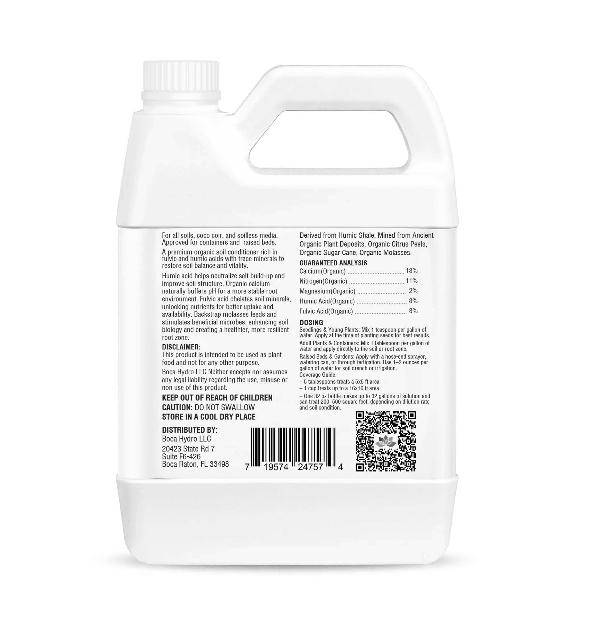 Boca Hydro Ancient Earth Soil Conditioner – Organic Humic & Fulvic Acid Blend with Calcium, Nitrogen & Molasses – Improves Nutrient Uptake, Buffers pH, Neutralizes Salt, Loosens Clay & Restores Soil