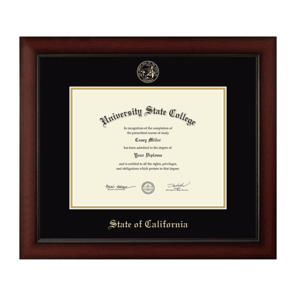 Framerly - State of California 11w x 8.5h Certificate Frame - Gold Embossed Certificate Frame - Cherry Moulding with Black and Gold Matting