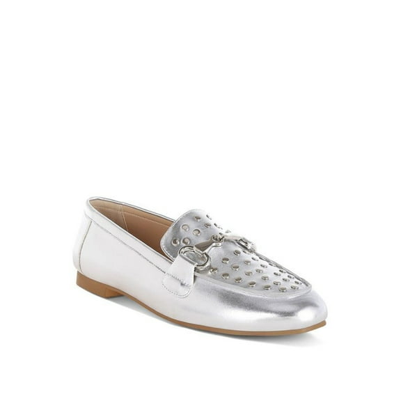 Rag Company Estafa Horsebit  Studs Metallic Pleather Loafers for Women