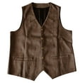 thumbnail image 1 of Gilet en Cuir Suédé Rétro Col en V Couleur Unie avec Poche pour Hommes, 1 of 5