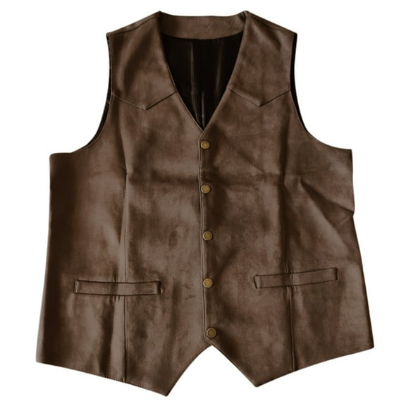Men's Suede Leather Vest Gentleman Retro V Neck Pocket Button Tank Top Stylish Casual Wear Mens Casual Crew Neck Basic Tees