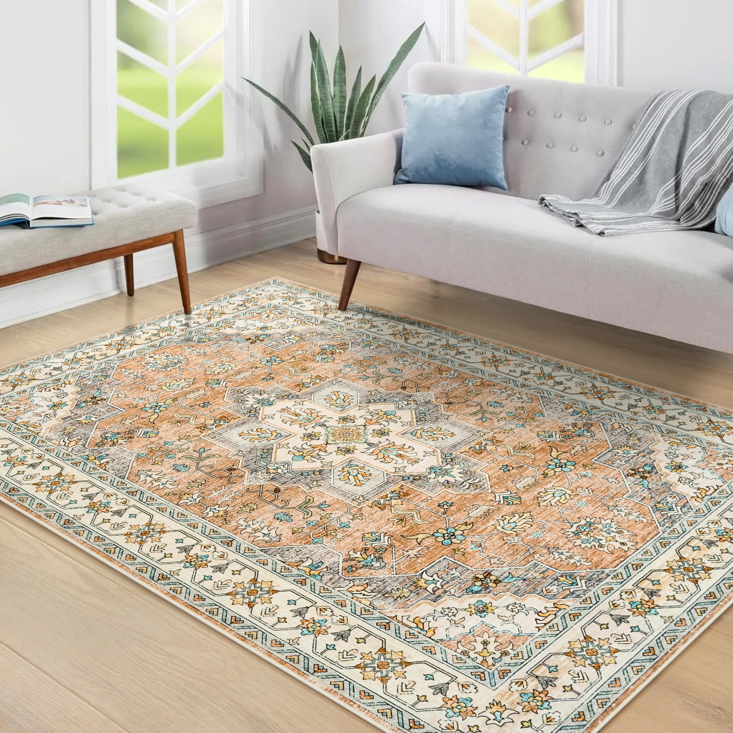 Homore Traditional Pattern Mystic Medallion Area Rug, 9' x 11', Camel