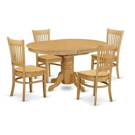 Vancouver Patio Furniture East West Furniture Avon 5 Piece Pedestal Oval Dining Table Set with Vancouver Wooden Seat Chairs ()
