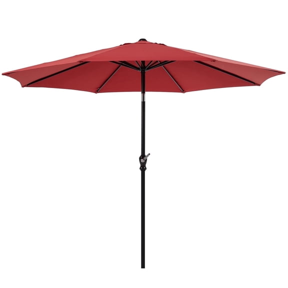 EDX 9FT Outdoor Patio Umbrella with Push Button Tilt and Crank Handle, Market Umbrella with 8 Sturdy Umbrella Ribs, UV Protection, Waterproof, Red