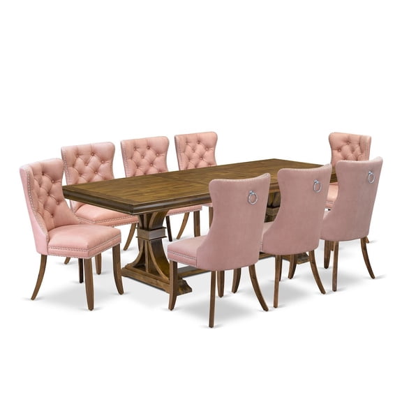 Luxe by East West Furniture 9 piece Mid Century Dining Table Set of a Kitchen Table and 8 Dinner Chairs