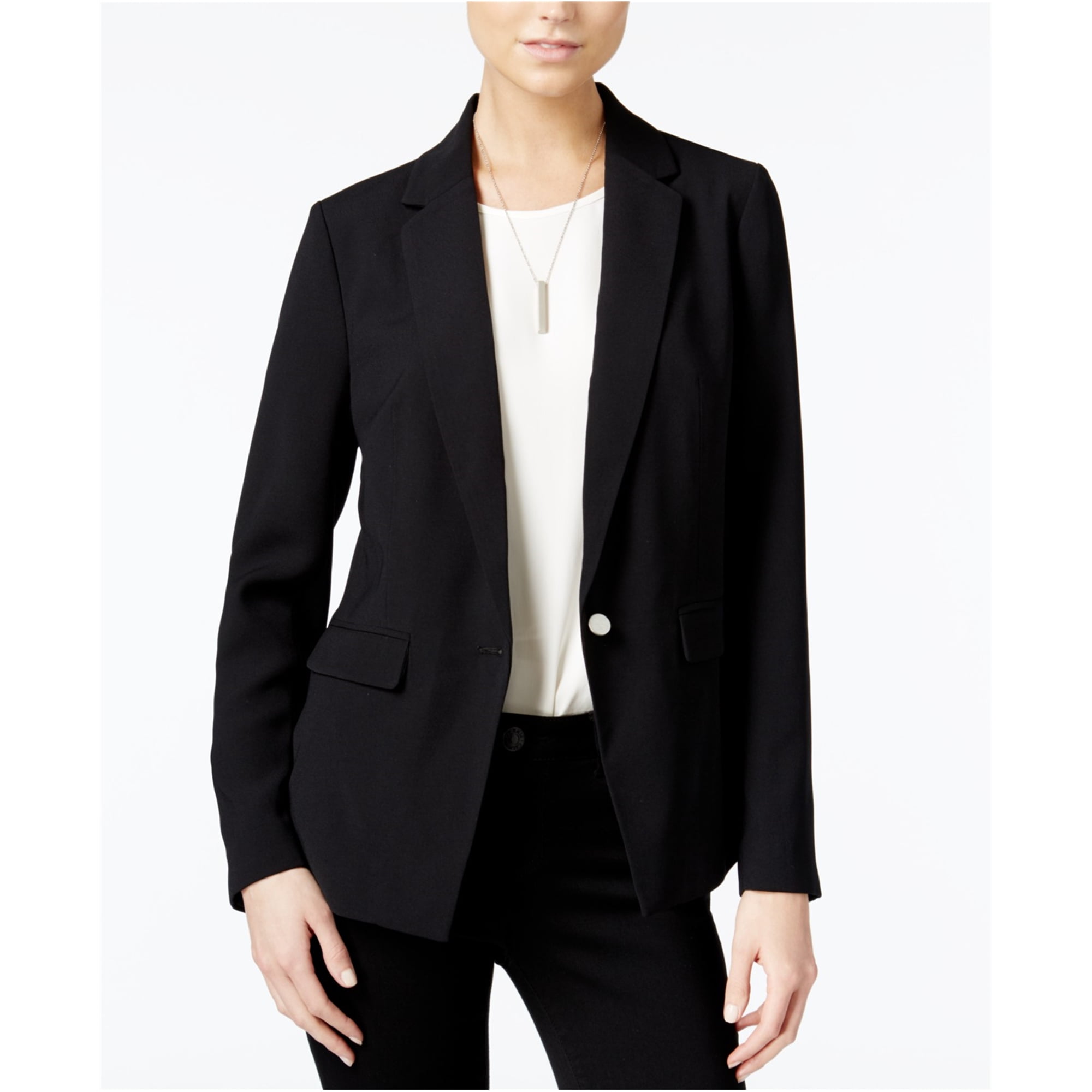 bar III Womens Notched Collar One Button Blazer Jacket, Black, Medium ...