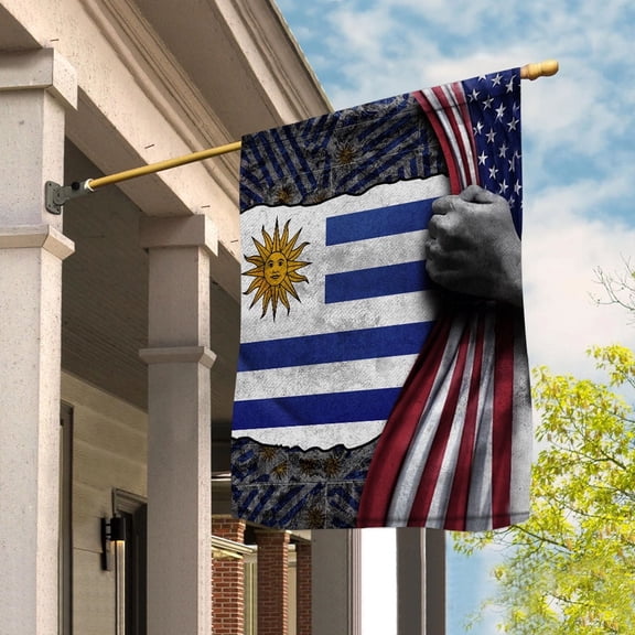 Hand Pulling American Flag Uruguay Uruguayan Root Patriot Garden Flag, Double-Sided Decorative Outdoor Flag, Patriotic Polyester Yard Flag 12 x 18 in