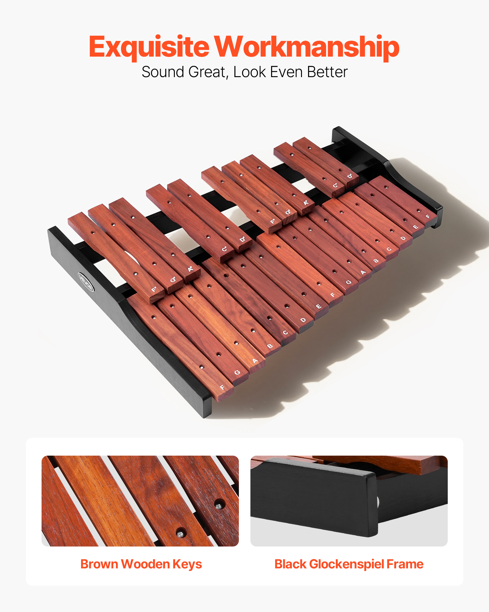 VEVOR Glockenspiel Xylophone, 25 Notes, Wooden Professional Xylophone Percussion Instrument, with 4 Mallets, Carrying Bag, Beginner Glockenspiel Musical Instrument Kit for Adults and Kids Students