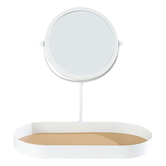 Espejo de maquillaje multifuncional con bandeja desmontable y rotación de 360 degree para tocador. blanco