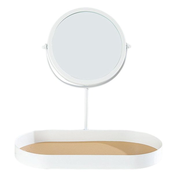Espejo de maquillaje multifuncional con bandeja desmontable y rotación de 360 degree para tocador. blanco