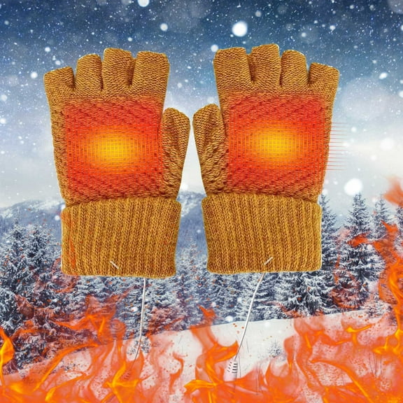 Kbndieu USB Heated Gloves for Men Women, Winter Gloves for Cold Weather, Half Heated Fingerless Heating Knitting, Heated Work Gloves for Work, Play, Ski, Bike, Hiking, Outdoor Adventure Clearance
