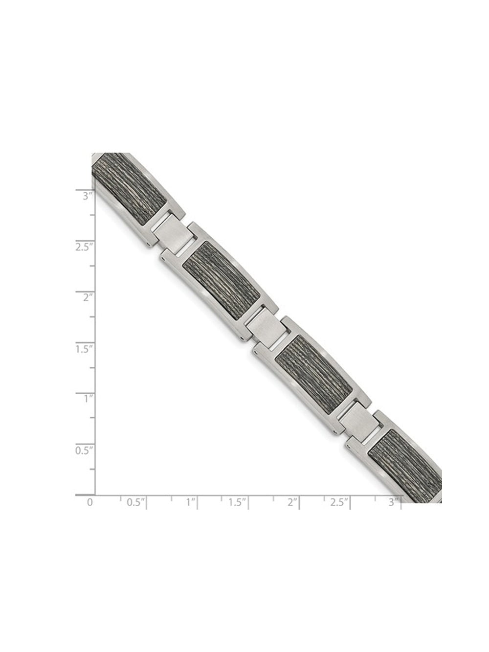 Mens Stainless Steel With Gray Wood Inlay Link Bracelet (8.75 inch) for Men