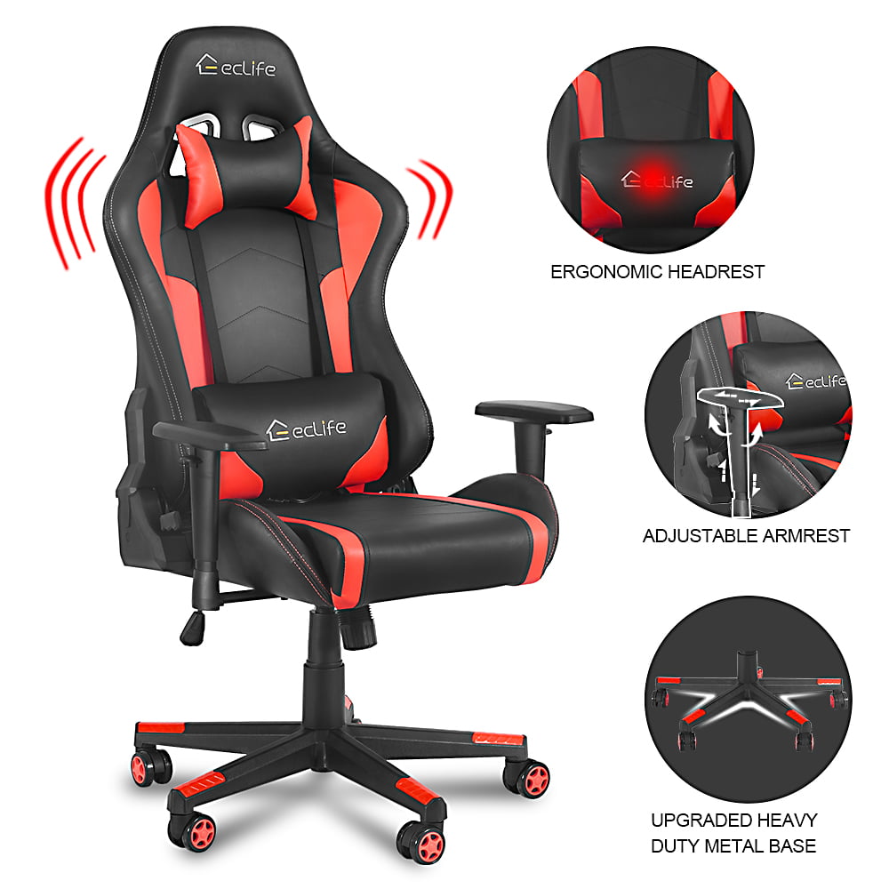 AutoFull Gaming Chair Ergonomic Video Gaming Office Chair PU Leather Bucket Seat Racing Desk Red Chairs with Lumbar Support 3-Years Warranty