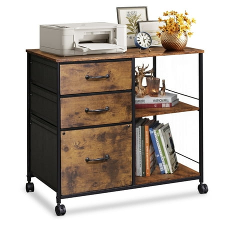 GALAXHERO 3 Drawer File Cabinets  Mobile Printer Stand with Storage Shelf for Home Office/Letter/A4  Rustic Brown Wood Grain