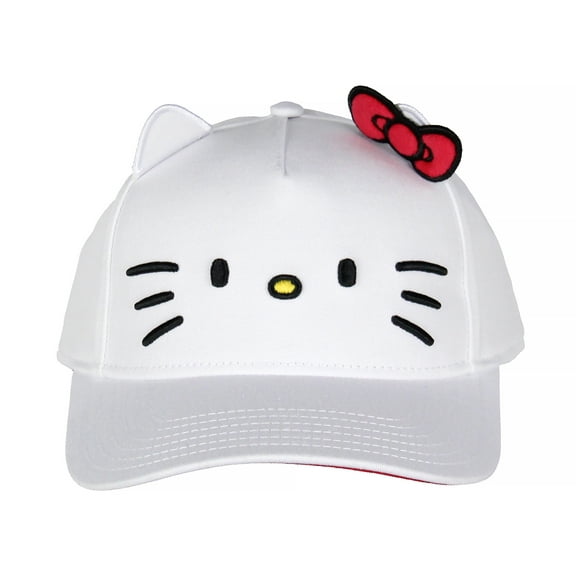 Hello Kitty Embroidered Face And Whiskers Design Adult OSFM Snapback Hat With 3D Ears And Bow Cap For Men And Women