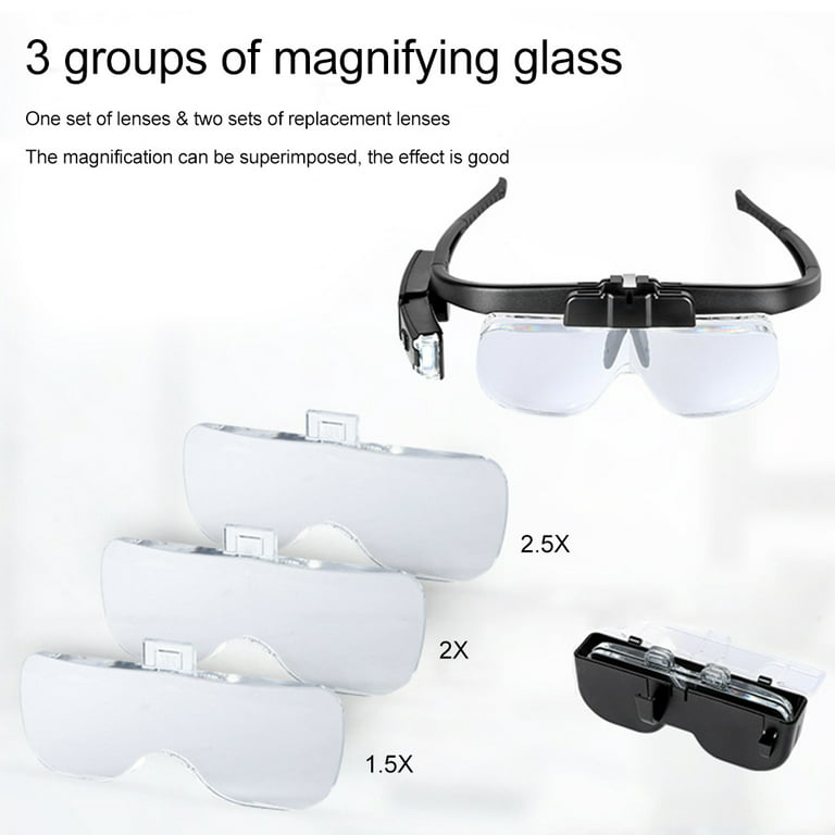 Magnipros LED Illuminated Headband Magnifier Visor with Bonus Cleaning Cloth and 5 Detachable