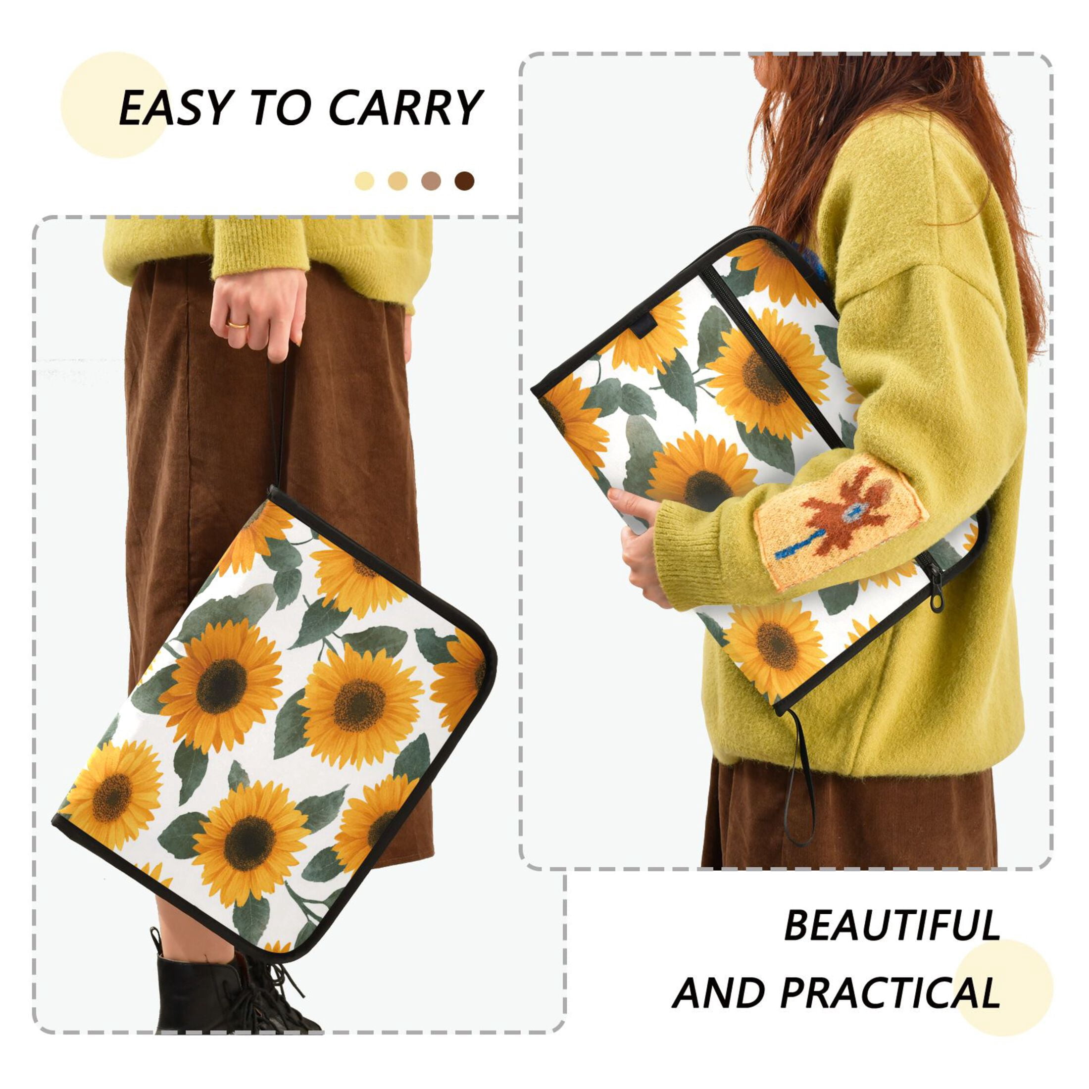 Accordion File Organizer with Zip Closure 13 Pockets Expanding File Folder Letter A4 Paper Document Organizer for Home Office Orange Sunflowers