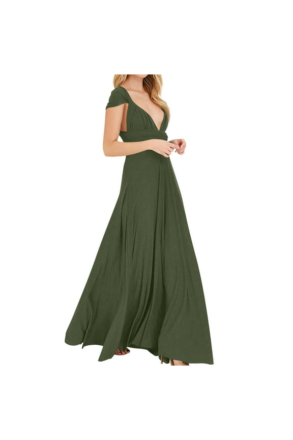 Maxi Dress for Women Deep V Neck Short Sleeve A-Line Long Evening Gown Wedding Guest Prom Dresses