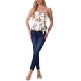 thumbnail image 2 of INSPIRAR CHIC Blusa sin mangas de flores para mujer, top de tirantes, cuello en V, cintura con lazo, peplum, M Blanco Verde, 2 of 6