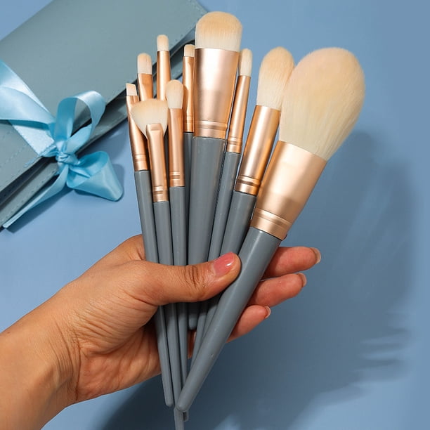 Nvzi Juego de brochas de maquillaje, 10 piezas, kit de brochas de maquillaje de viaje, brochas cosméticas para rostro, base, rubor, sombra de ojos (azul)