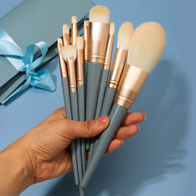 Nvzi Juego de brochas de maquillaje, 10 piezas, kit de brochas de maquillaje de viaje, brochas cosméticas para rostro, base, rubor, sombra de ojos (azul)