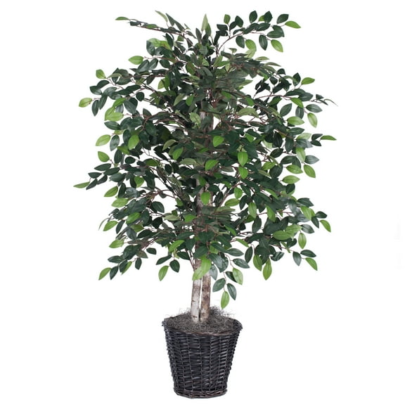 Vickerman 4' Artificial Mini Ficus Bush, Rattan Basket.