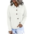 thumbnail image 4 of WIZUTIZ Women's Solid Color Button Front Lapel Collar Long Sleeve Sweatshirt Casual Sporty Pullover Top for Winter, 4 of 7