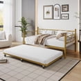 thumbnail image 2 of Twin Daybed with Trundle, Heavy Duty Metal Trundle Sofa Bed Frame with Strong Metal Slats for Living Room, Bedroom, Gold, 2 of 7