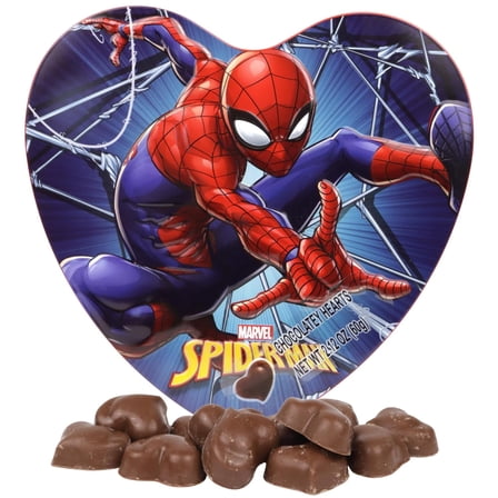 Spiderman Heart Tin, Milk Chocolatey Hearts Inside, Valentine's Day Candy Gift, 2.12 Ounces