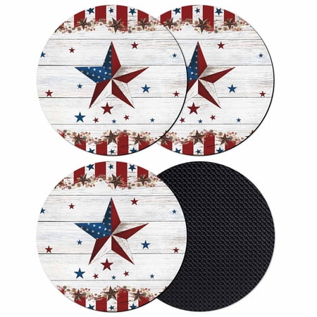 Independence Day Coasters Set of 4 Absorbent Coasters for Drinks USA Flag Star Wooden Grain Striped Coaster for Desk Coffee Table Protection Home Decor House Warming Gifts 4