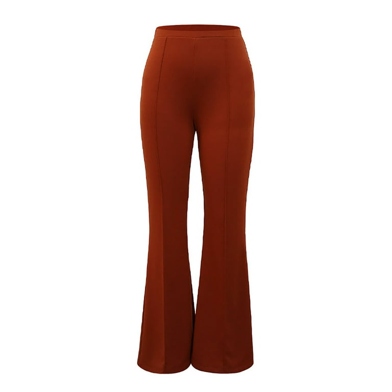 YWDJ Bell Bottom Pants for Women 70s High Waist High Rise Flared Bell  Bottom Elastic Waist Casual Stretchy Long Pant Fashion Comfortable Solid  Color Leisure Pants Pants for Everyday Wear 31-Brown S 