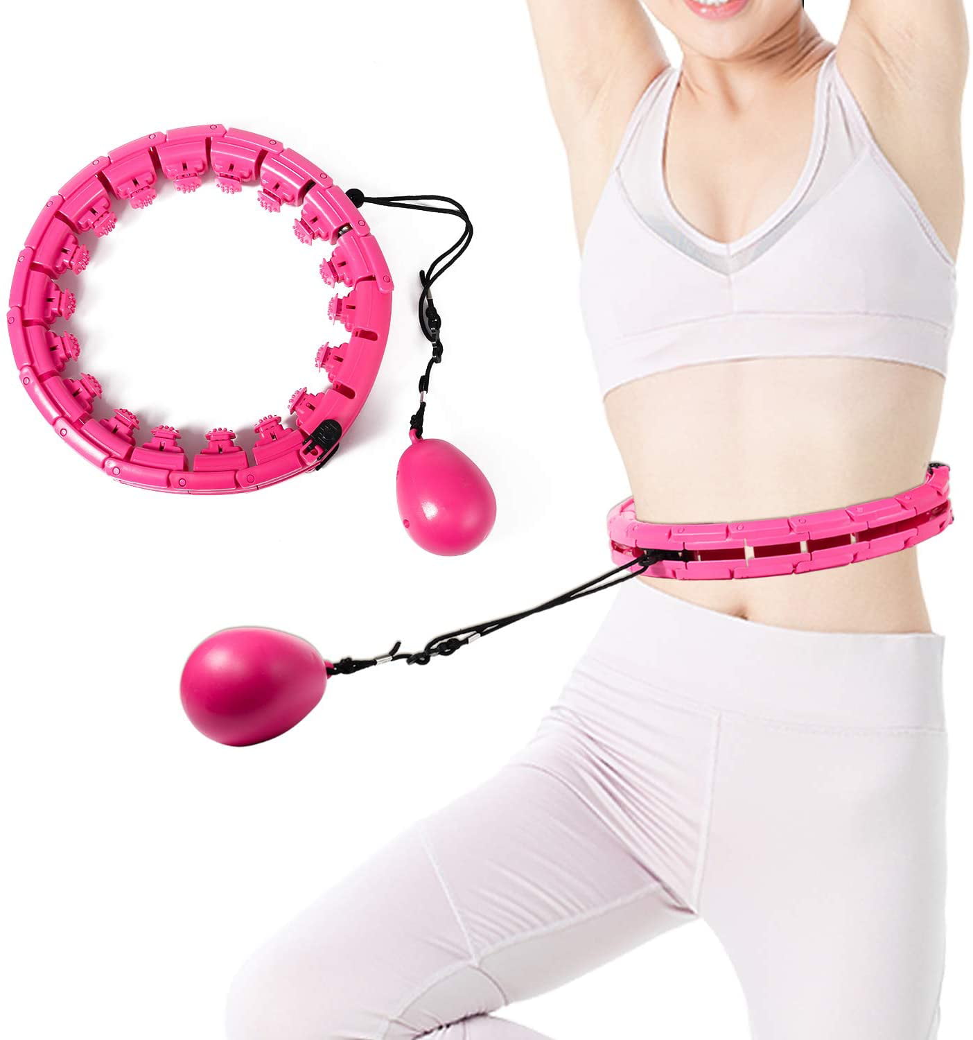 redini Smart Weighted Hoola Hoops 360° Massage Auto Spinning Ball with Slimming Belt 24 Detachable Knots Adjustable Fitness Weight Loss Massage Non-Fall Hoops Weighted Fitness Exercise Hula Hoop 