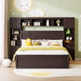 thumbnail image 4 of Harper & Bright Designs Queen Size Platform Bed with All-in-One Cabinet and Storage Shelf, Wooden Queen Bed Frame with 4 Drawers and Sockets, Espresso, 4 of 17