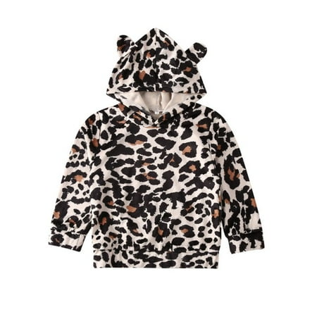 

Toddler Baby Boy Girl Leopard Hoodies with Hat Fall Winter Long Sleeve 3D Ear Pullover Hooded Top Outfit Clothes