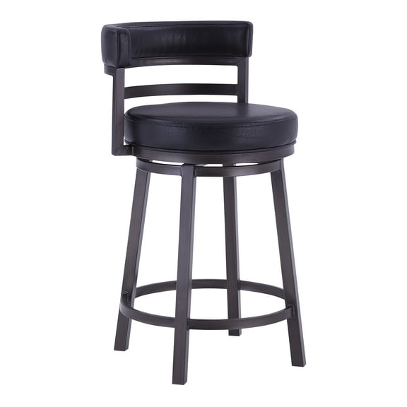 Titana 26" Seat Height Swivel Black Faux Leather and Mineral Metal Bar Stool for Kitchen Island Counter